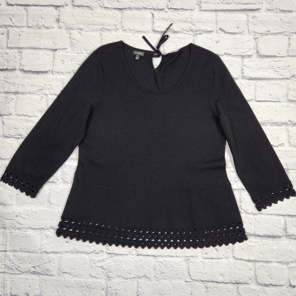 Talbots Shirt Womens Large Black Lace Trim - Picture 3 of 12